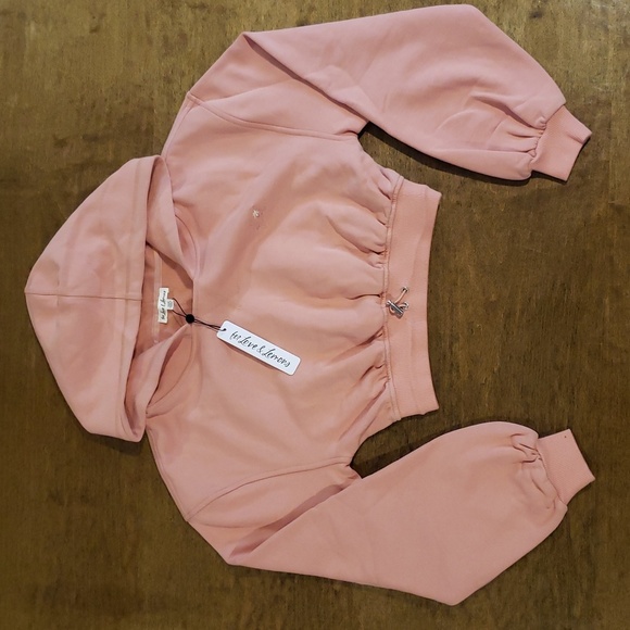 For Love And Lemons Light Pink Hooded Crop Sweatshirt XXS - Picture 1 of 5
